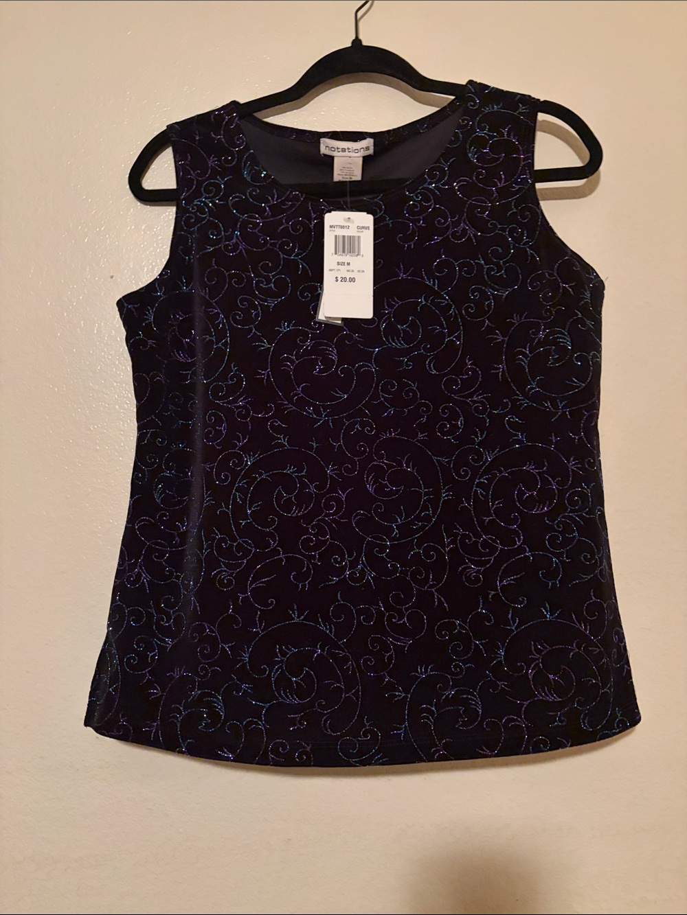Notations Black Velvet Sleeveless Camisole with Iridescent Swirl